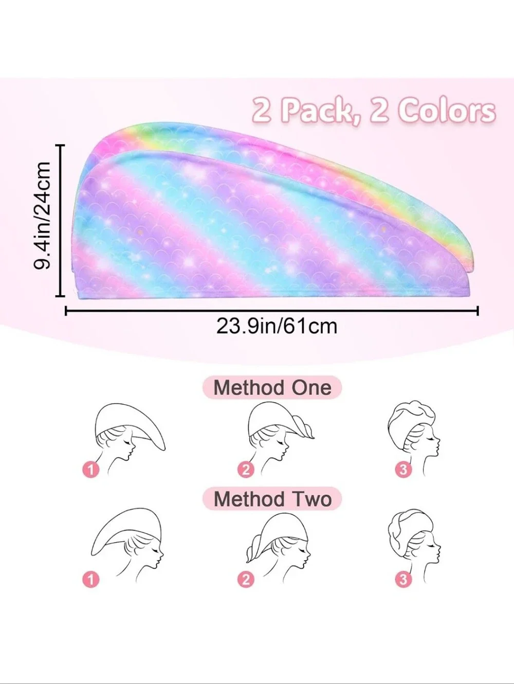 NWT Microfiber Hair Towel Wrap for Kids Girls, Ultra Absorbent, 2 Pack
